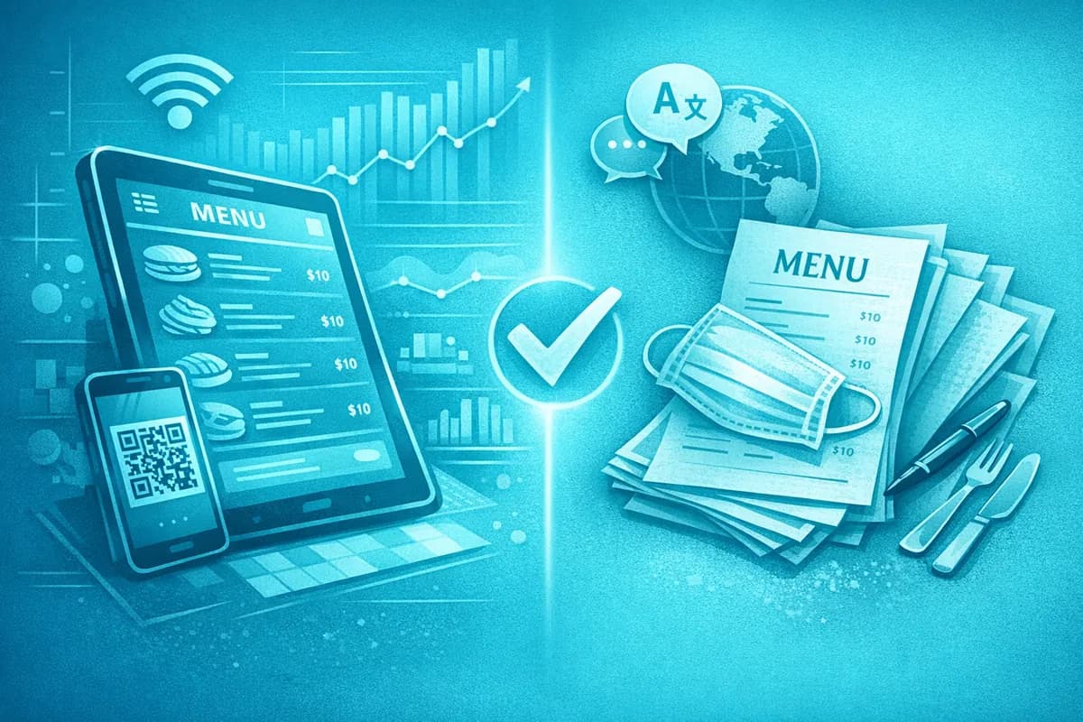 Customer scanning a QR code to view a digital menu on their smartphone