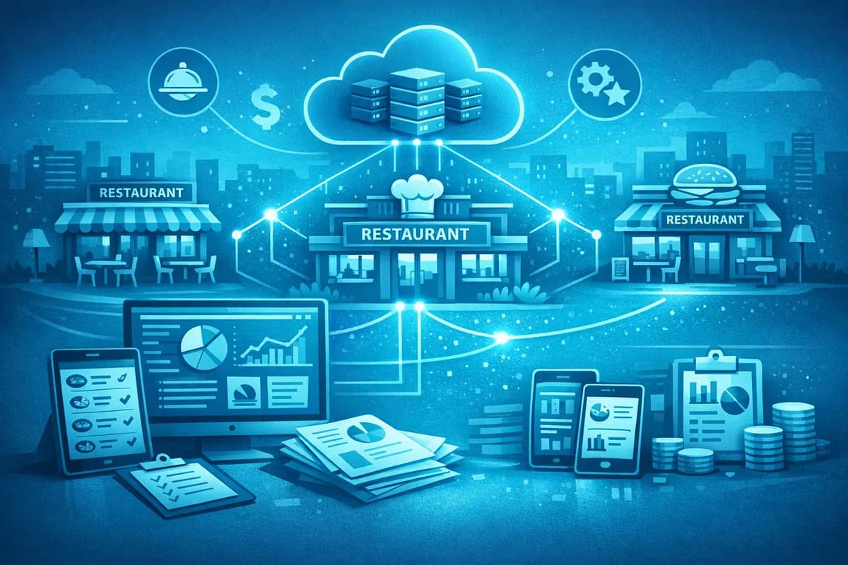 Dashboard showing multiple restaurant locations managed from a single platform