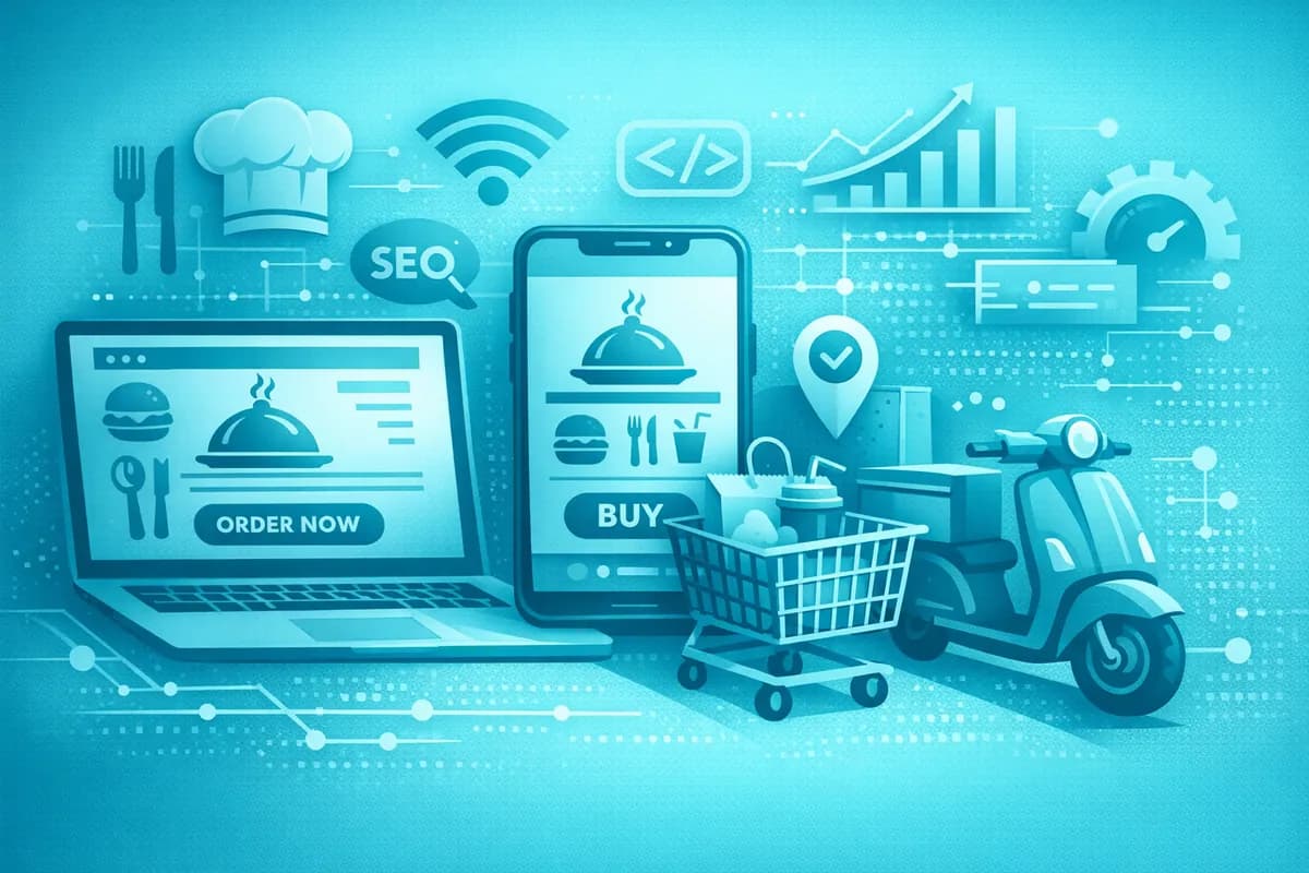 Modern restaurant website displayed on mobile and desktop screens