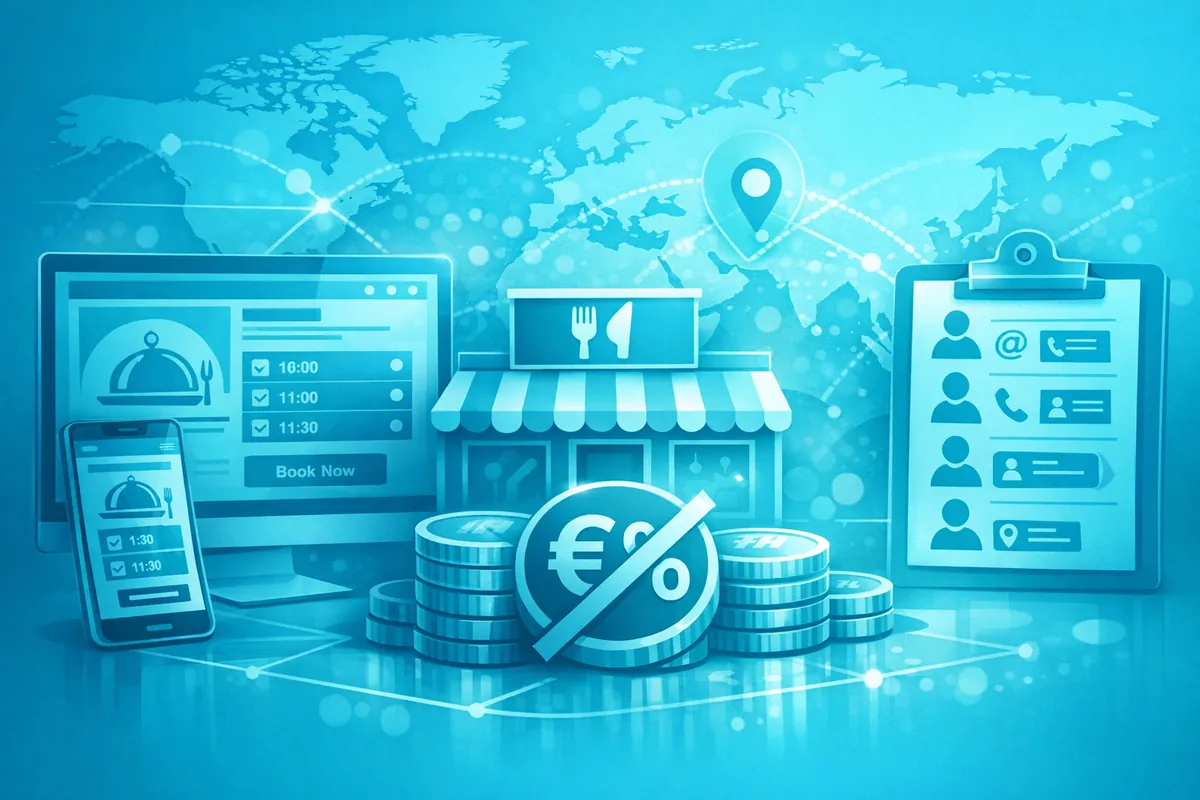 Restaurant owner managing reservations on a commission-free booking platform