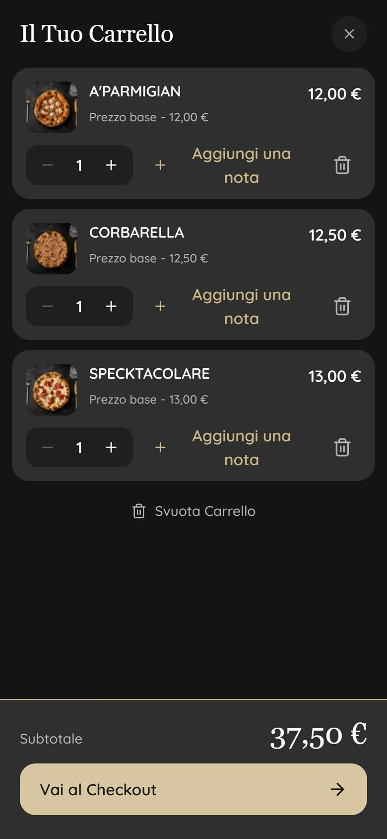 Cart with total and checkout
